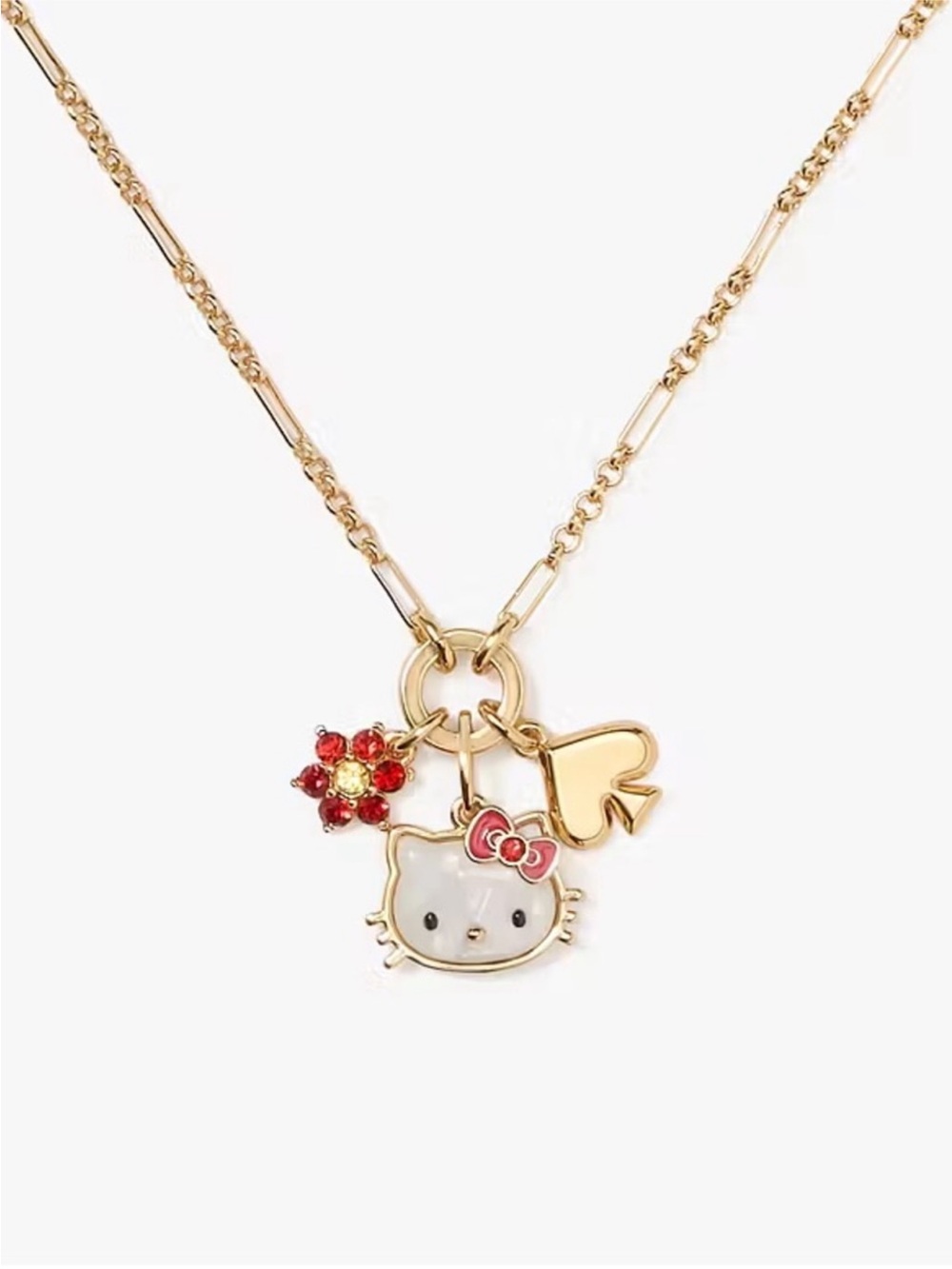 Kate Spade Hello Kitty Gold-Tone Pendant Necklace with Red and White Accents